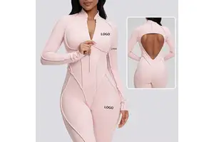 Custom One Piece Workout Bodysuit Backless Sports Rompers Breathable Zippered Front Gym Fitness Jumpsuits Women Yoga Jumpsuit
