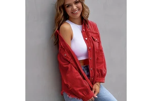 2026 Spring Fall Women's Washed Solid Color Denim Shacket Casual Distressed Vintage Ladies Jackets Outerwear