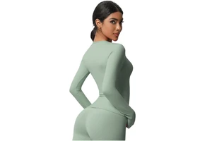 Women's Custom Logo Active Tops Solid Color Long Sleeve Crop Top for Summer Workout Fitness Yoga Wholesale