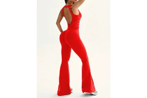 LT26020RP Backless Women's Butt-Lifting Zipper Flared Jumpsuit Sleeveless Yoga Fitness Sport Bodysuit Street Wear Jumpsuit