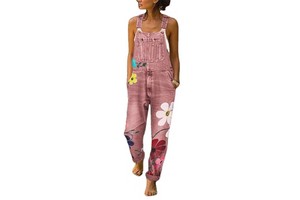European and American Women's Denim Overalls Hot Sale Washed Printed Overalls