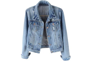 Women's Fashion Ripped Distressed Denim Jacket Jeans Coats
