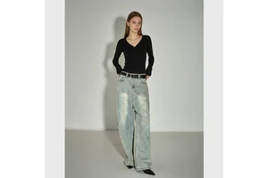 Mid Rise Women's Solid Sparkling Light Blue Straight-leg Breathable Eco-Friendly Casual Vintage Streetwear Jeans Diamonds Waist