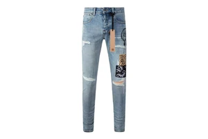 Wholesale Designer Men's Hip Hop Jeans Plus Size Skinny Slim Fit with Scratch Hole and Ripped Effect Fashionable Denim Pants
