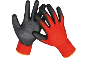 Wholesale Red PU Coated Safety Gloves Breathable Dust-Free Labor Protection Wear-Resistant Nylon Anti-Static Anti-Slip Palm