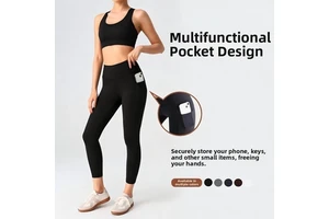 Women's High Waist Yoga Pants with Pockets Butt Lifting Tummy Control Quick Dry Breathable Workout Leggings Non See Through