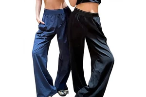 High Waist Elastic Wide Leg Pants for Women Breathable Sports Yoga Sweetpants Mid Plain Casual Loose Yago Pant