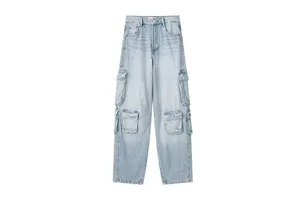 2024 OEM High Quality New Fashion Women's Skinny Jeans with Multi Pockets Breathable Denim High Street Style