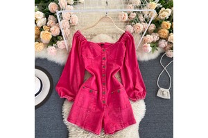 Casual Denim Short Jumpsuits Autumn High Waist Vintage Jump Suits Ladies Retro Overalls One Piece Wholesale