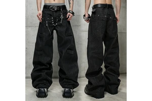 YSJY OEM Custom Selvedge Denim Jeans Vintage Dark Mid Heavyweight 100% Cotton A-line Wide-leg Straight Selvage Denim Jeans Men