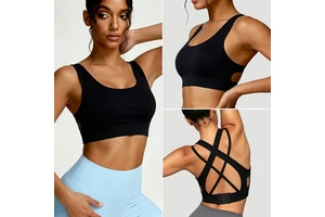 Breathable Lightweight U-Neck Yoga Bra Women Crisscross & Hollow Racerback Back Adjustable Front Logo Sports Bra Low MOQ