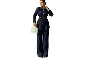 Wholesale Women's 2026 New Fashion Casual Breathable Summer Limited Solid Color Long Sleeve Polyester Denim Jacket + Wide Set