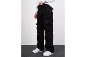 Custom LOGO Black Men Straight Pants Denim Jeans Men's Cargo Jeans Pants for Men
