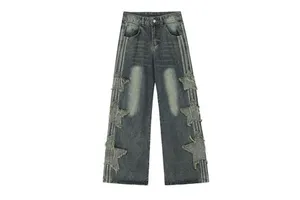 New Trendy Design Men's Plus Size Casual Jeans Frayed Patch Cotton Mid Waist Breathable Eco-Friendly Straight Leg Denim Pants