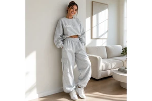 High Quality Custom Pullover Hoodie Set Women Tracksuit Retro Solid Color Printed 2 Pieces Set Women Sweatpants Set Sweatshirt