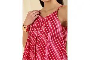 Boho-Chic Summer Fuchsia Pink Spaghetti Strap Top with Playful Pleats and Flirty Peplum Hem 100% Cotton Breathable