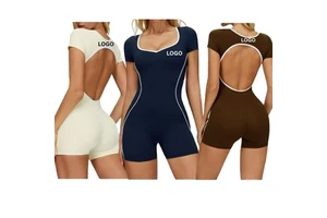 Women Customized High-Stretch Slim Fit Contrast Color Sports Jumpsuit Cut-Out Beautiful Back Yoga & Workout One-Piece for Women
