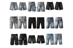 High Quality Summer Men's Mid Waist Hip Hop Ripped Distressed Denim Straight Nylon/Cotton Jeans Shorts Slim Fit KSB