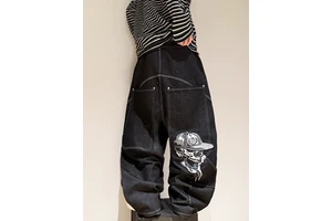 Custom Men's Wide Leg Denim Jeans High Street Hip-Pop Style Loose High Waist Long Pants Big Pocket for Men's