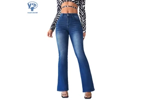 YUANBOFEI Women's Jeans Baggy Fit Jeans Slim Skinny Dark Blue Boot Cut Flared Jeans Pants Daily Street Fashion Denim Trousers