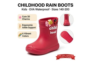 Ergonomic Ankle Support Kids Rain Boots Ultra Light EVA 15° Anti-Trip Upturned Toe Cartoon Anti Slip Sole Toddler Kids Wellies