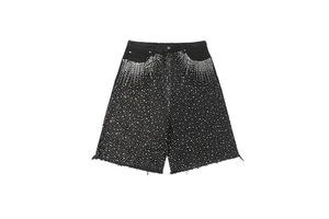 Men's Distressed Denim Bermuda Shorts Customizable Vintage Logo Zipper Fly Mid-Rise Acid Wash Breathable Design 100% Cotton