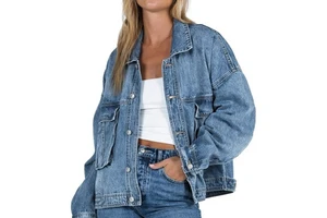 2025 Spring New Arrival EBay Independent Store Womens Long-Sleeve Denim Jacket Loose-Fit Casual Multi-Pocket Quick Dry Jacket
