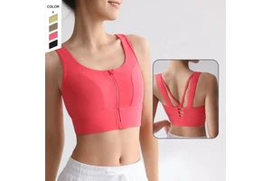 High Strength Front Zippered Sports Bra Chest Cushion Shock-absorbing, Quick Drying Beautiful Back Women's Yoga Bra