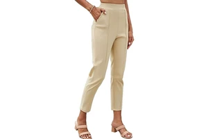 Fashionable Wholesale Stylish Plain Women Trousers Mid Elastic Waist Canvas Winter Flat Front Custom Casual Regular Fit Stock