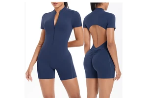 TongJoes Custom Sports Bodysuit Jumpsuit Breathable One-Piece Yoga Wear for Running Zipper Sports Yoga Clothing