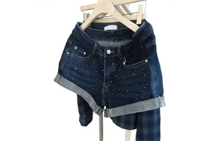 Women's Vintage Rhinestone Denim Shorts Summer American Style Low Waist Hot Pants