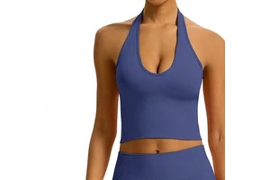 YOGA Butterluxe Halter Crop Tank Tops For Women - Open Back Padded Longline Sports Bras Workout Gym Brasier Deportivo