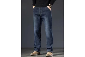New Men's Jeans Straight Loose Fit Denim Pants in Blue-Grey for Fall Versatile Casual Long Trousers for Men