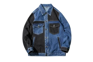 Wholesale High Quality Denim Jackets Custom Womens Color Block Patchwork Bomber Jeans Jacket Fashionable Denim Jacket for Men