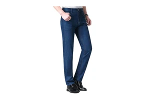 Men Plus Size Distressed Print Mid Waist Baggy Straight Leg Black Denim Jeans 100% Cotton