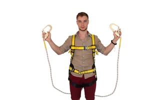 Fall Protection Full Body Safety Harness 3 D-Ring with Double Lanyard CE Certified EN361:2002 Yellow & Black Polyester