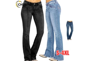 Women Casual Denim Jeans Long Pants Wide Leg Flared Trousers Woman Fashion Slim Bell Bottom Pants Jeans