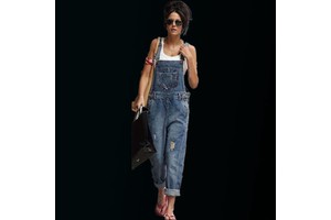 Customizable Women's New European and American Ripped Denim Overalls Ripped Destroyed Women's Jeans Denim Jump Suit
