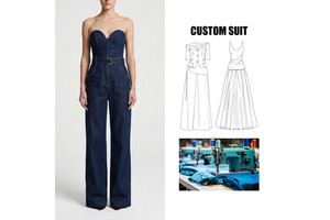 OEM Custom Boutique Private Label Women's Jeans Jumpsuit Strapless Women Summer Jumpsuits With Belt Straight Pant