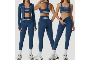 Wholesale Women's Sports Activewear 3-Piece Set-S-3XL Solid Yoga Leggings Suit Plus Size Waist Running Fitness Yoga Sports