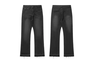 High Quality Men's Casual Black and Grey Patchwork Vintage Wash Jeans Trousers Men Custom Flares Denim Pants Jeans