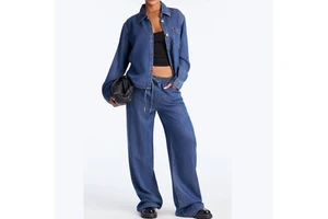 Wholesale Price Women Canvas Denim Suits Sets Solid 2-Piece Long Eco-Friendly Breathable Quick Dry Anti-static Casual Summer