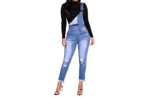 Plus Size S-3XL Streetwear Office Fashion Rompers Denim Overalls Women Casual Daily Jumpsuit Solid Holes Straps Tight Calf Jeans
