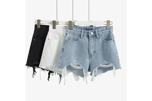 Wholesale Women's Denim Shorts New Low Waisted Shorts Casual Loose Plus Size Pocket Tassel Wide Leg Denim Shorts