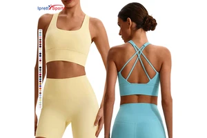 Women Cross Back Sports Bra Padded Naked Feeling Yoga Bra High Stretch Gym Workout Fitness Sports Bra