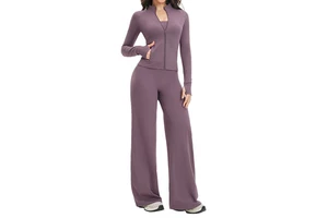 Brushed Solid Elastic Waist High Waist Breathable Plus Size Yoga Sports Suit Tight Wide-leg Casual Outdoor Running Women's Sets