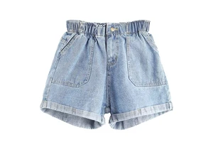 Women's Mid-Waist Casual Denim Shorts with Elastic Waistband Straight Style Washed Technique for Summer Season Competitive Price