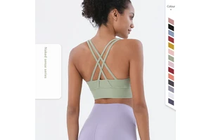 Top Pro Shockproof Fitness Sports Bra Custom Logo Ladies Compression Solid Color Cross Back Sports Bra Backless Underwear