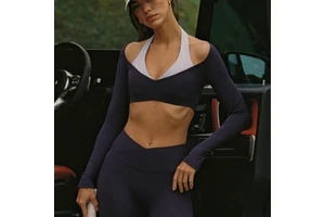 Off-the-shoulder Mock Two-piece Yoga Top Fitness Workout Yoga Tops Long Sleeve
