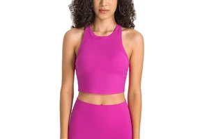 D25030 Ladies Lightweight Nylon Soft Sports Gym Crop Tank Tops Crew Neck Front Custom Sleeveless Workout Tops for Fitness Yoga